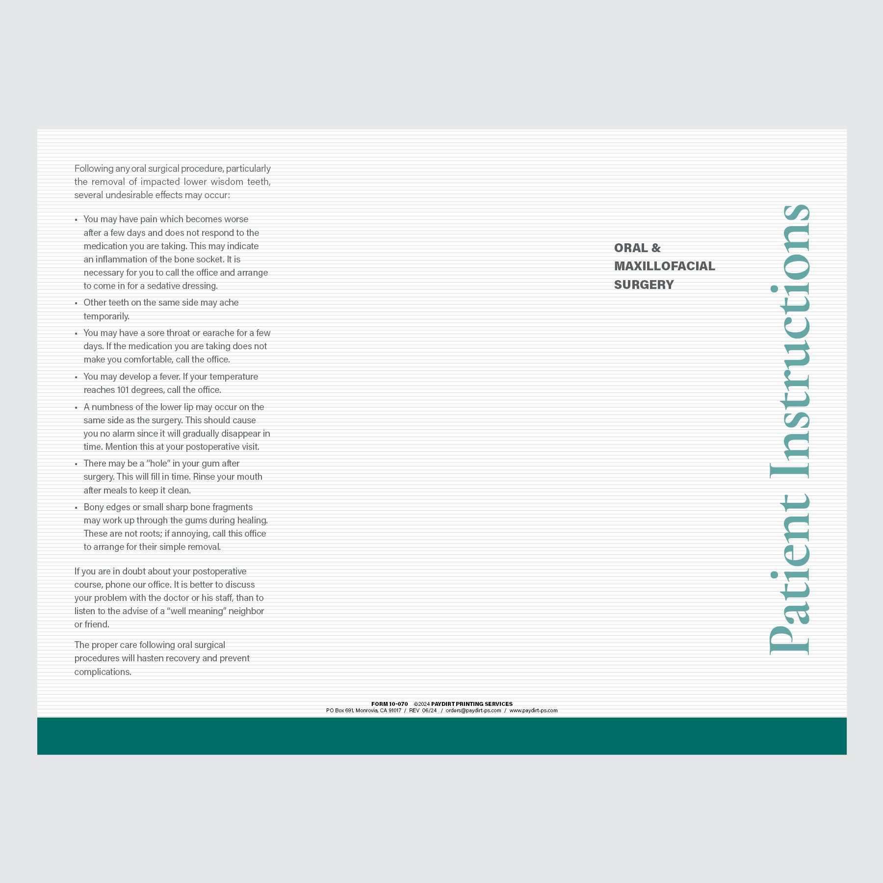 Form 10-070 - Post Surgery Instructions