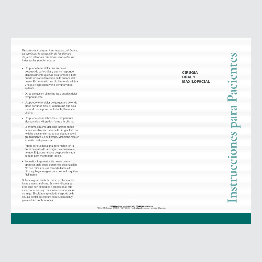 Form 10-070S - Post Surgery instructions (Spanish)
