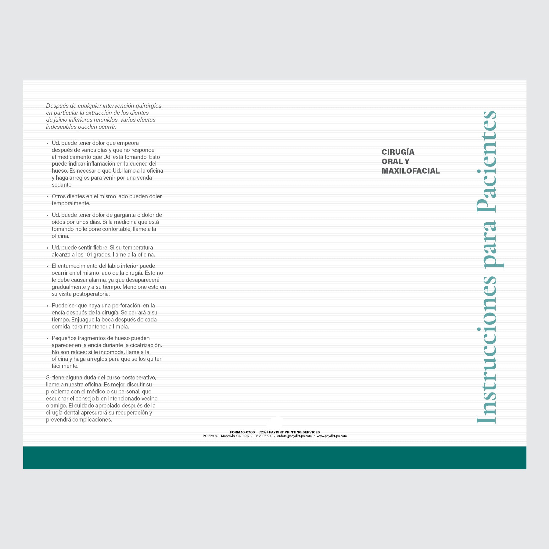 Form 10-070S - Post Surgery instructions (Spanish)