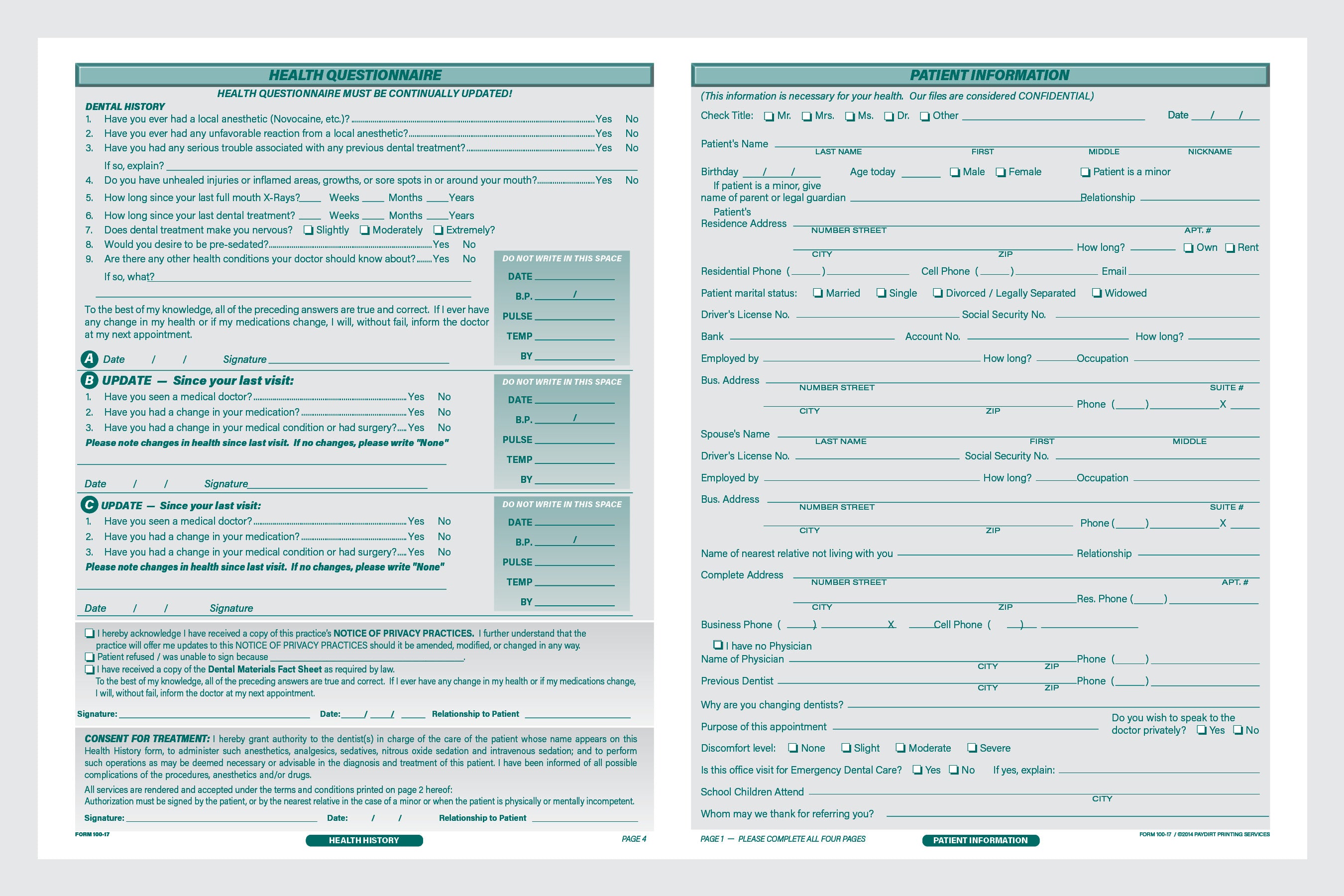 Form 100-17 - Patient Information Form