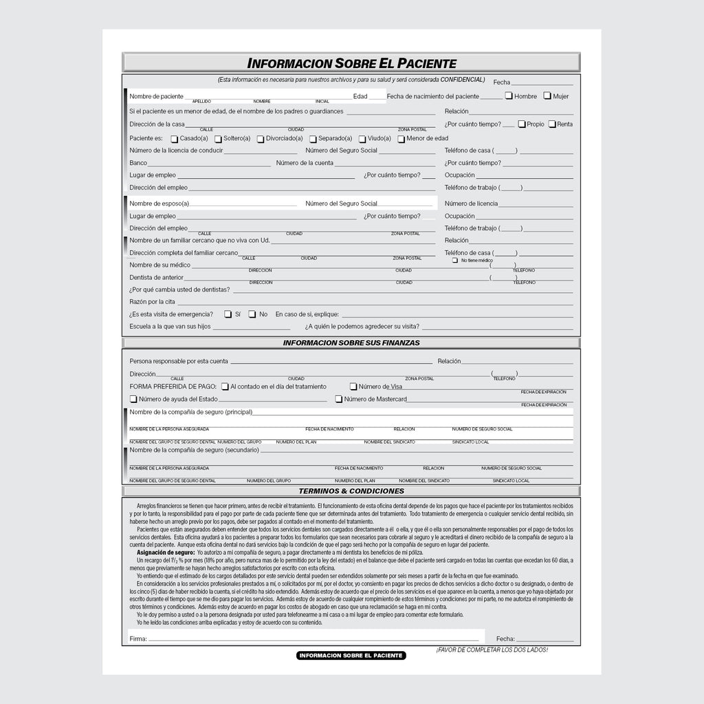 Form 100-6S - Patient Information and Health Questionnaire (Spanish)