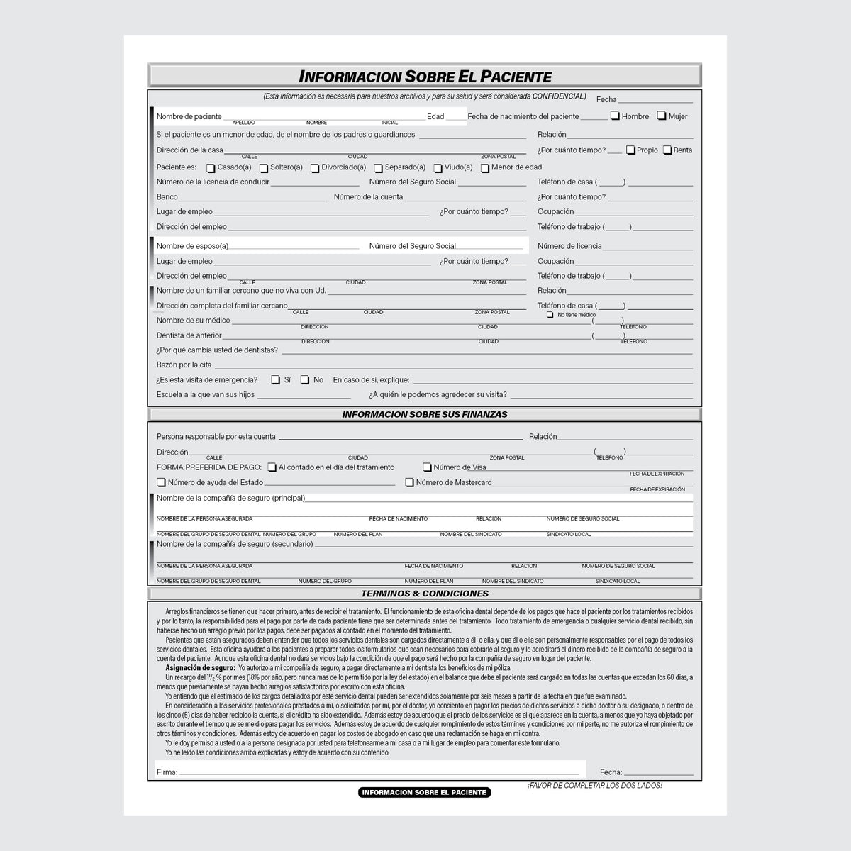 Form 100-6S - Patient Information and Health Questionnaire (Spanish)