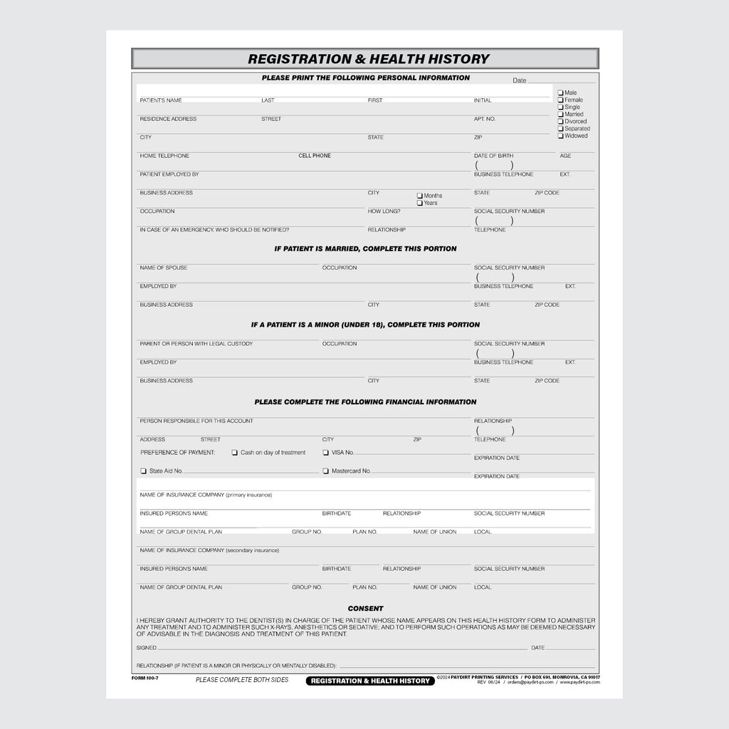 Form 100-7 - Registration and Health History