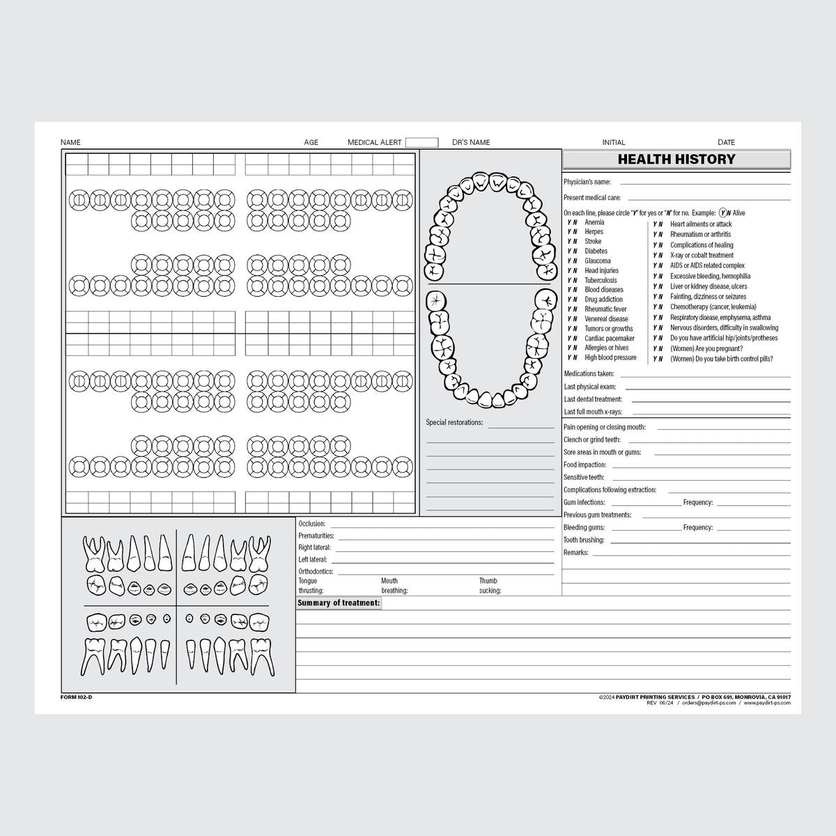 Form 102-D - Dental Exam Chart