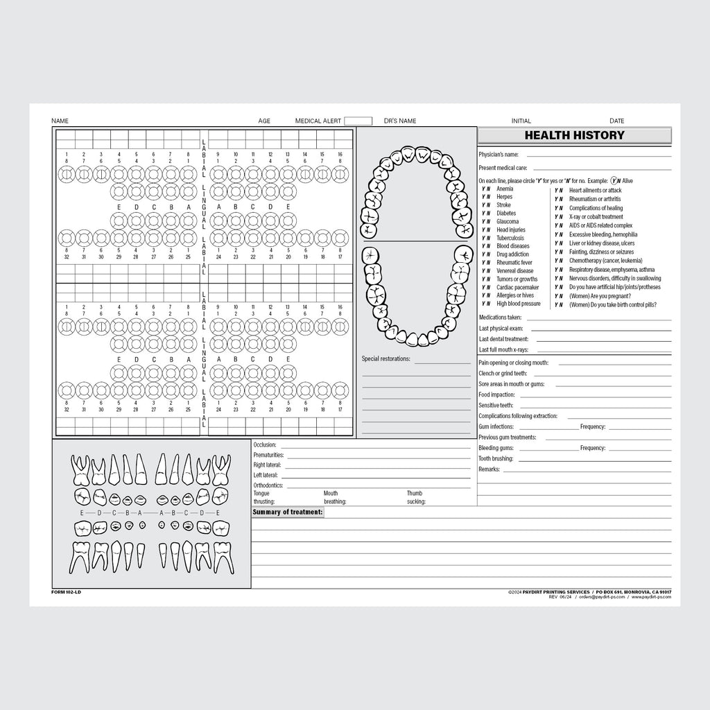 Form 102-LD - Dental Exam Chart