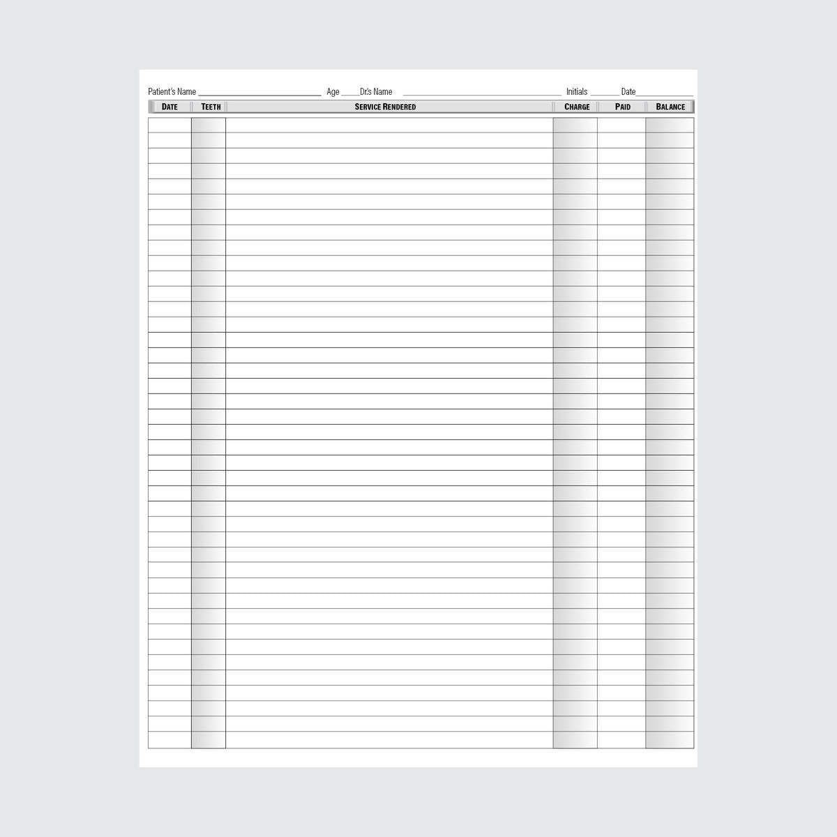 Form 102-NA - Examination Charts
