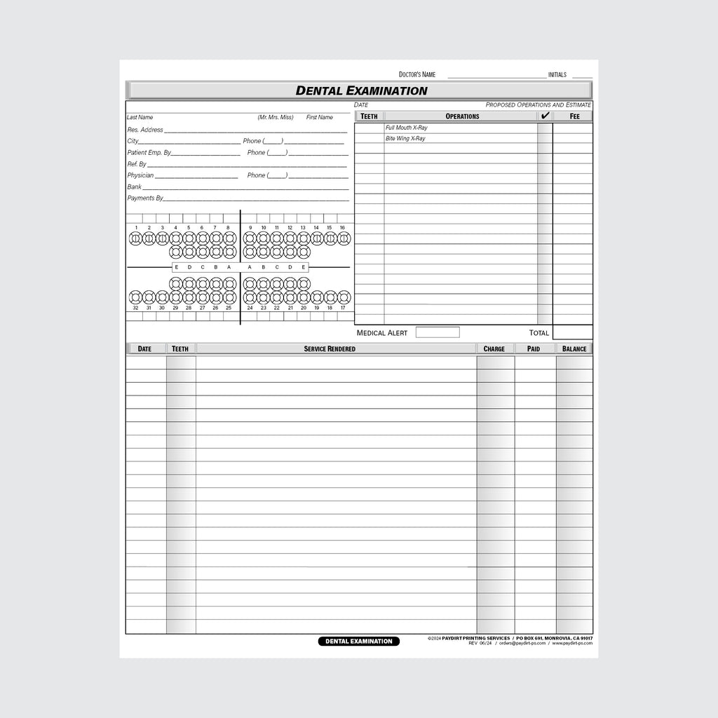 Form 102-ND - Examination Charts