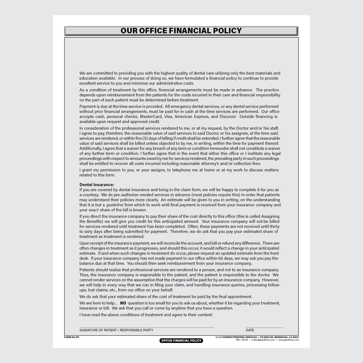 Form 103-FP - Office Financial Policy
