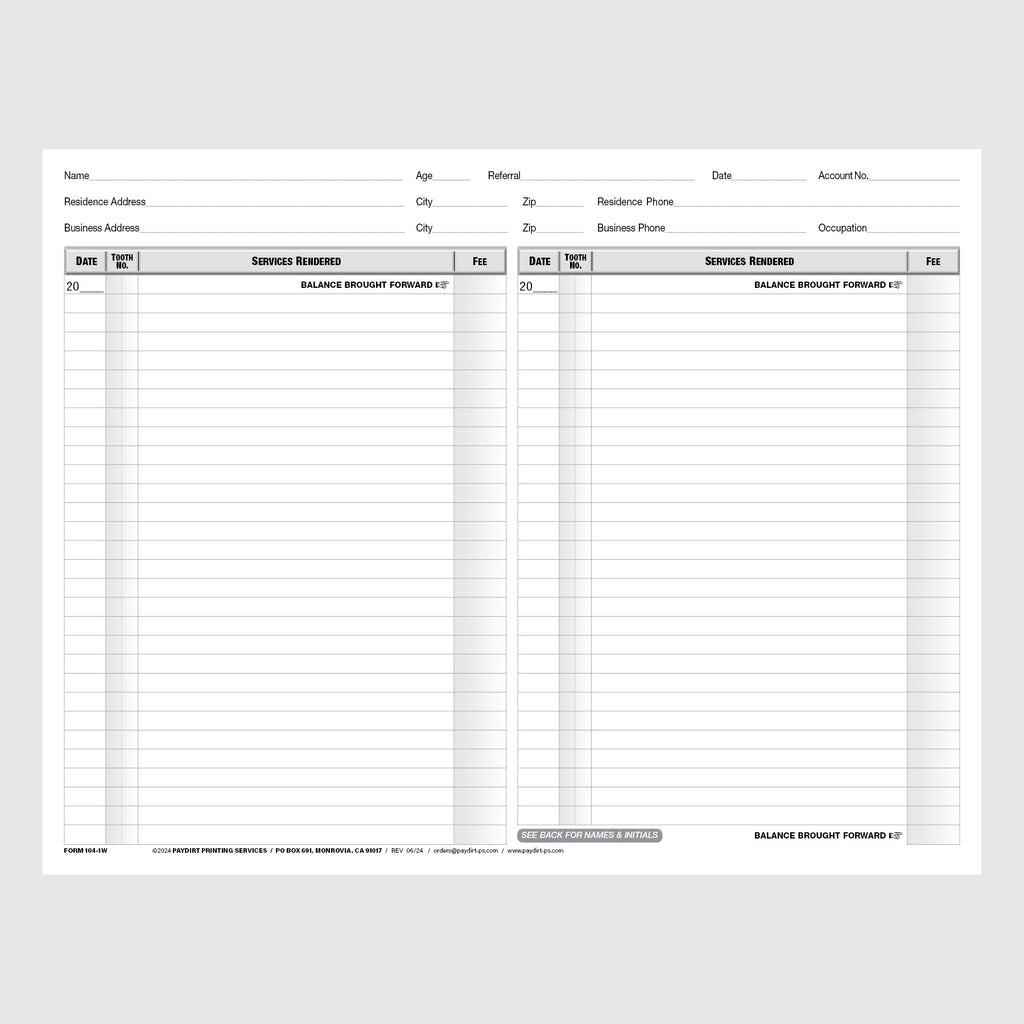 Form 104-1W - Ledger and Treatment Record