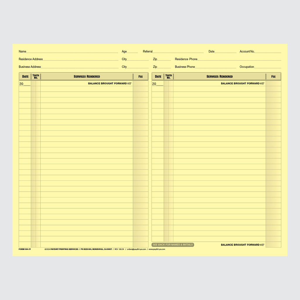Form 104-1Y - Ledger and Treatment Record