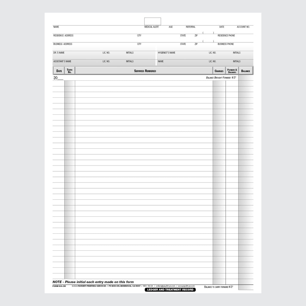 Form 104-2W - Ledger and Treatment Record