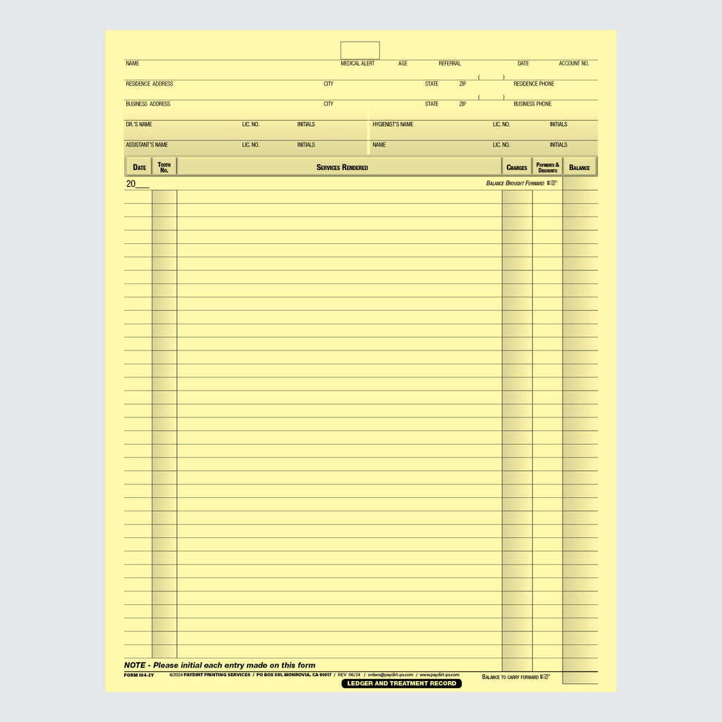 Form 104-2Y - Ledger and Treatment Record