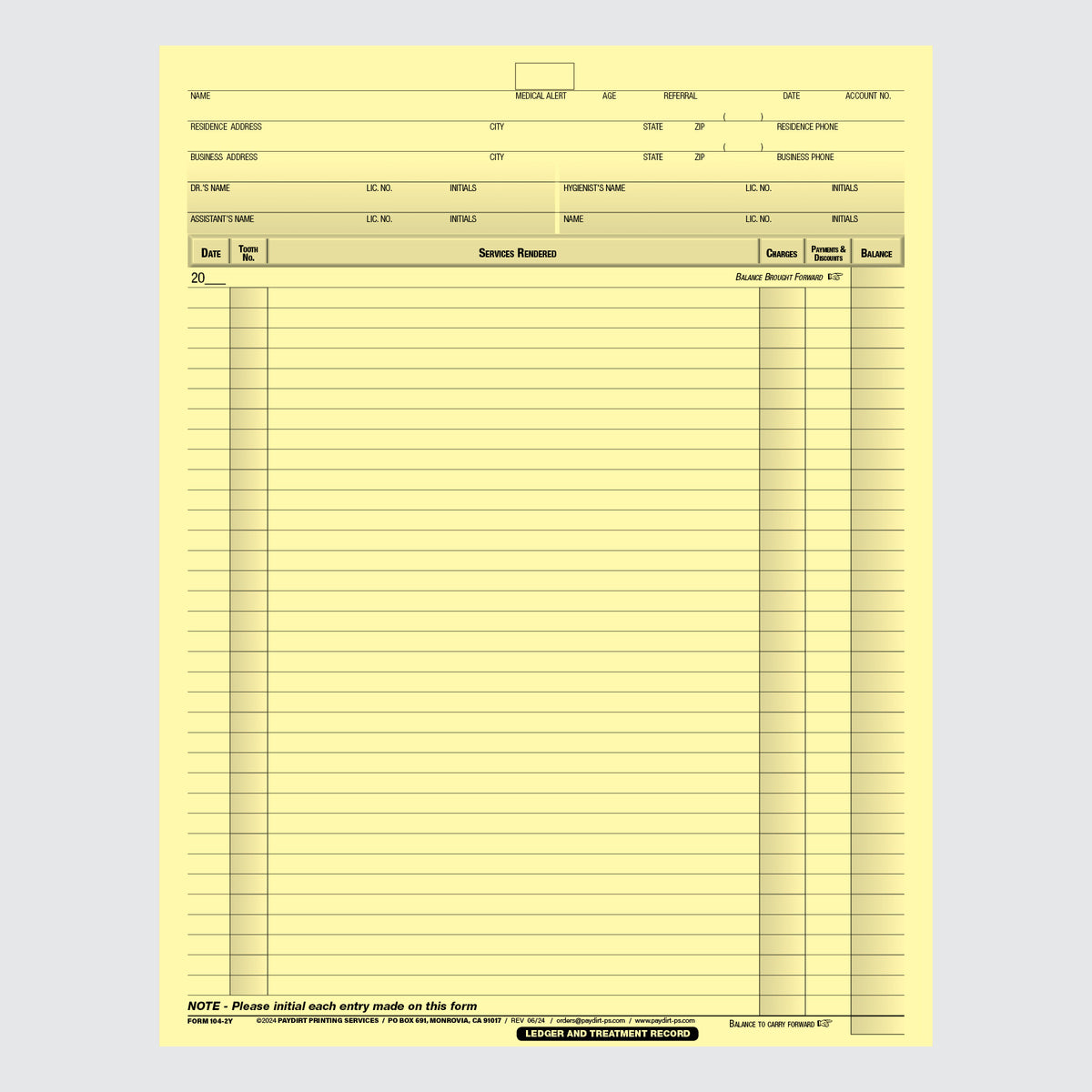 Form 104-2Y - Ledger and Treatment Record