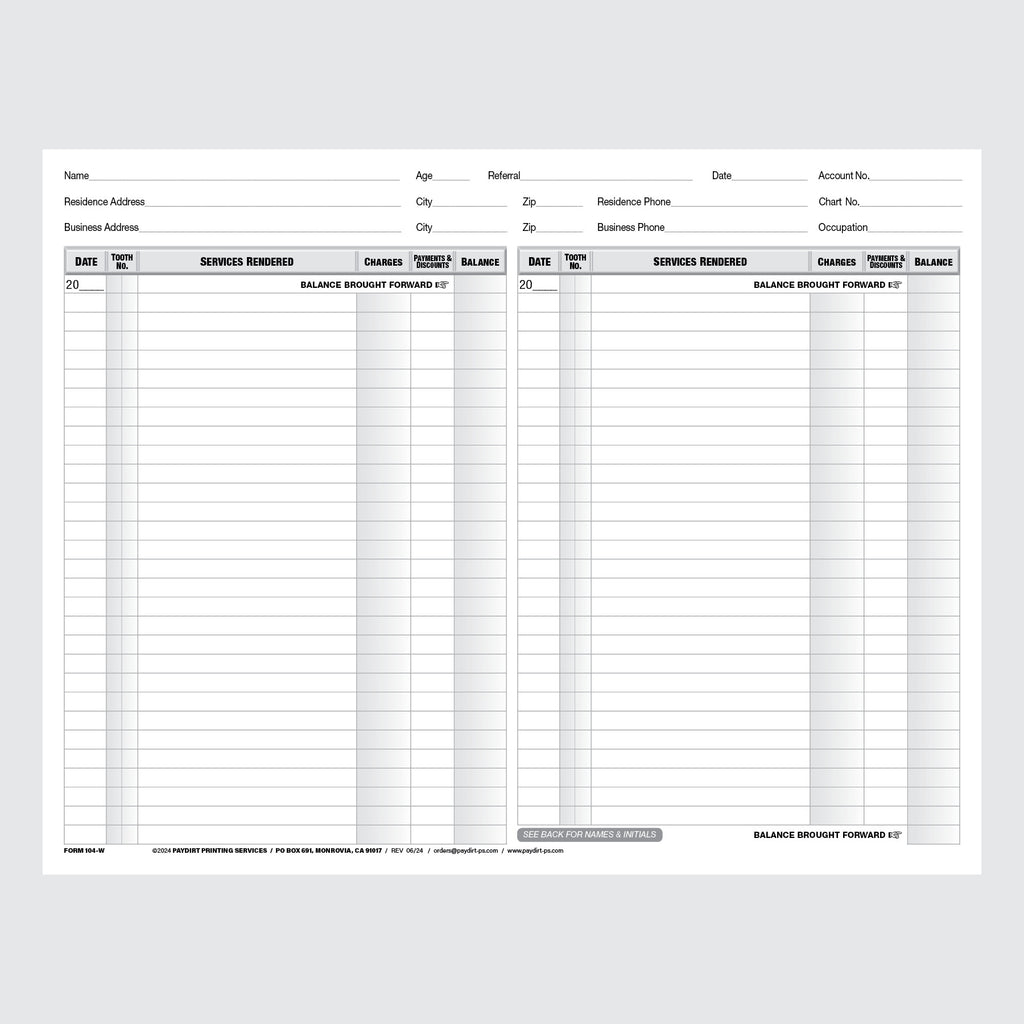 Form 104-W - Ledger and Treatment Record