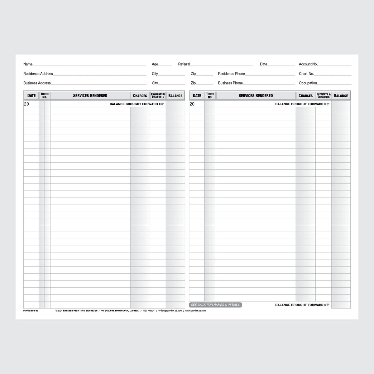 Form 104-W - Ledger and Treatment Record