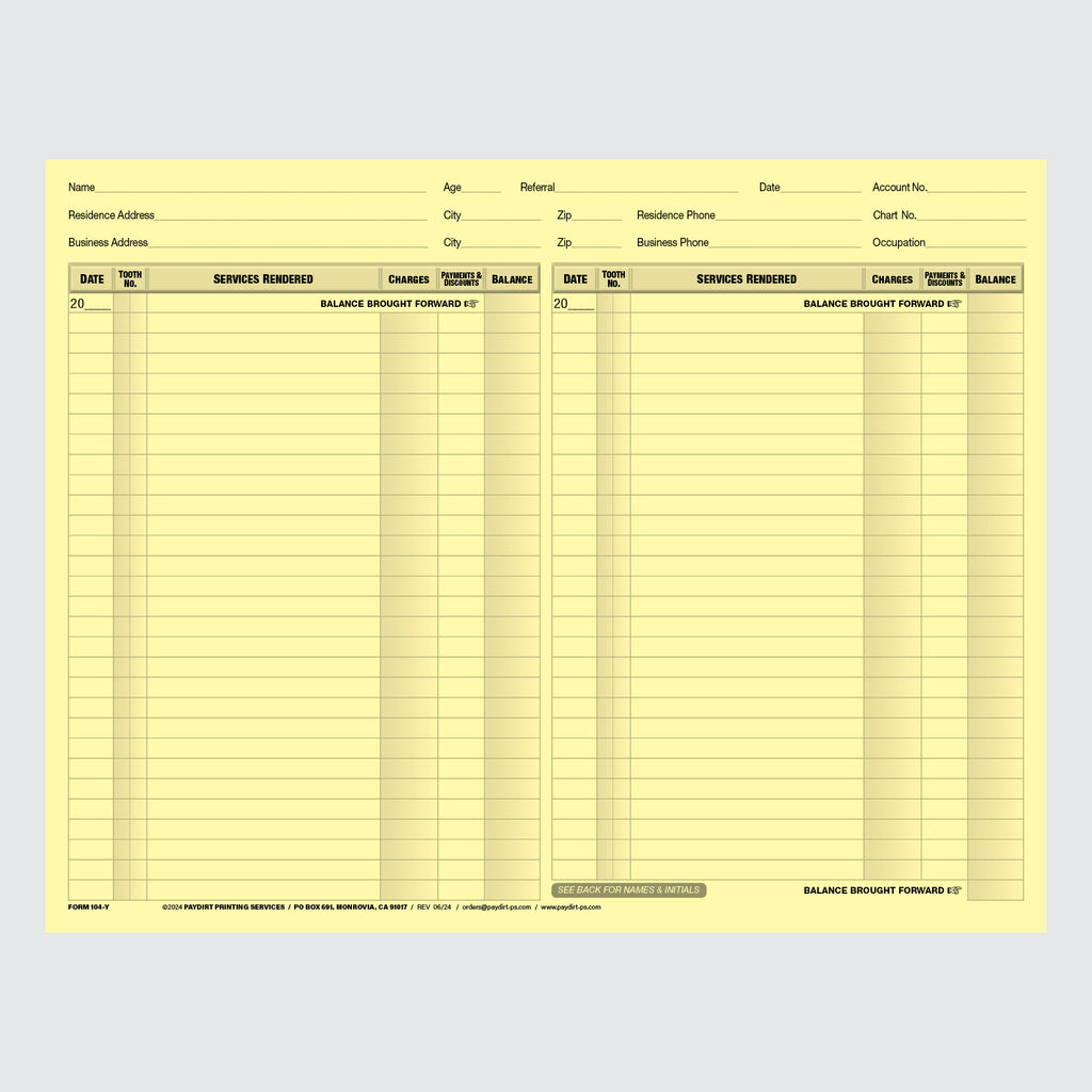 Form 104-Y - Ledger and Treatment Record