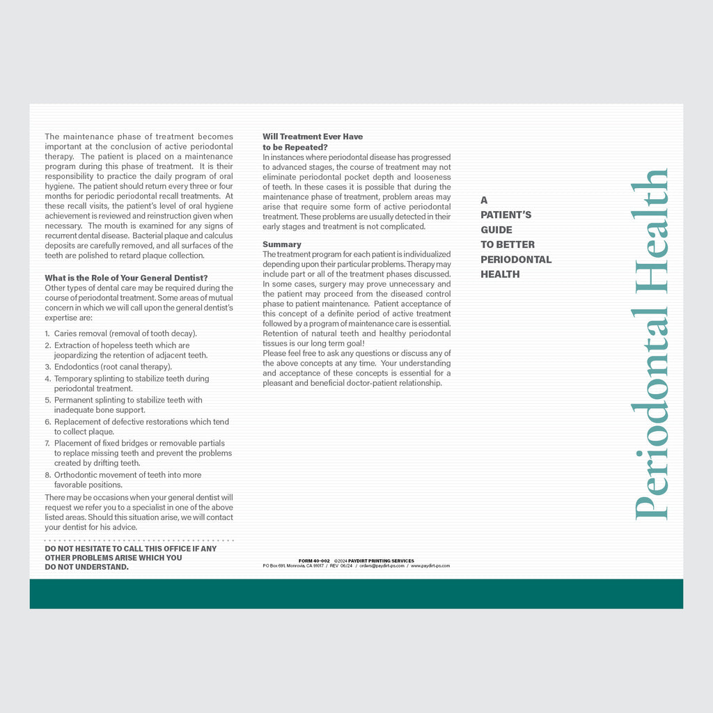 Form 40-002 - A Patient's Guide To Better Periodontal Health