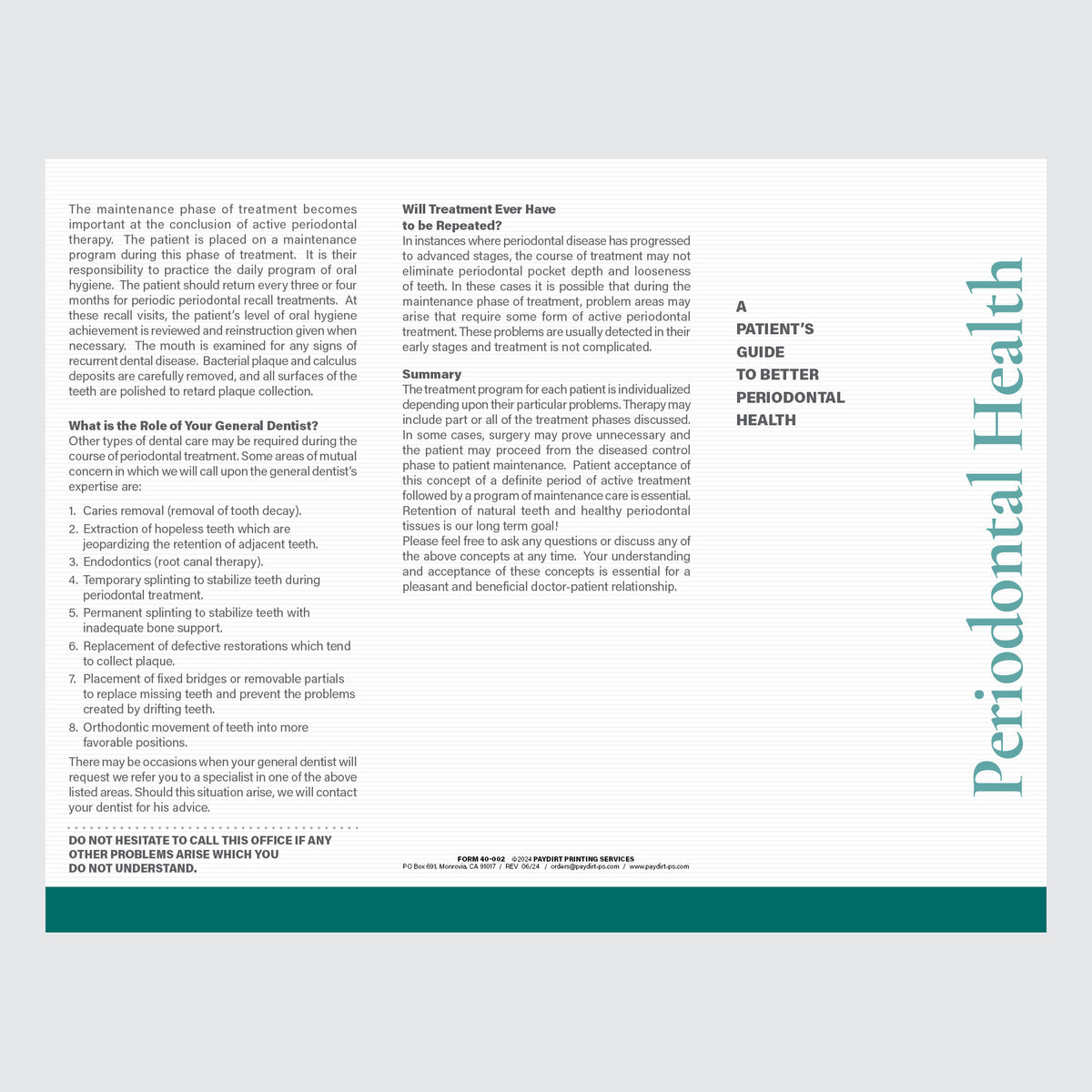 Form 40-002 - A Patient's Guide To Better Periodontal Health