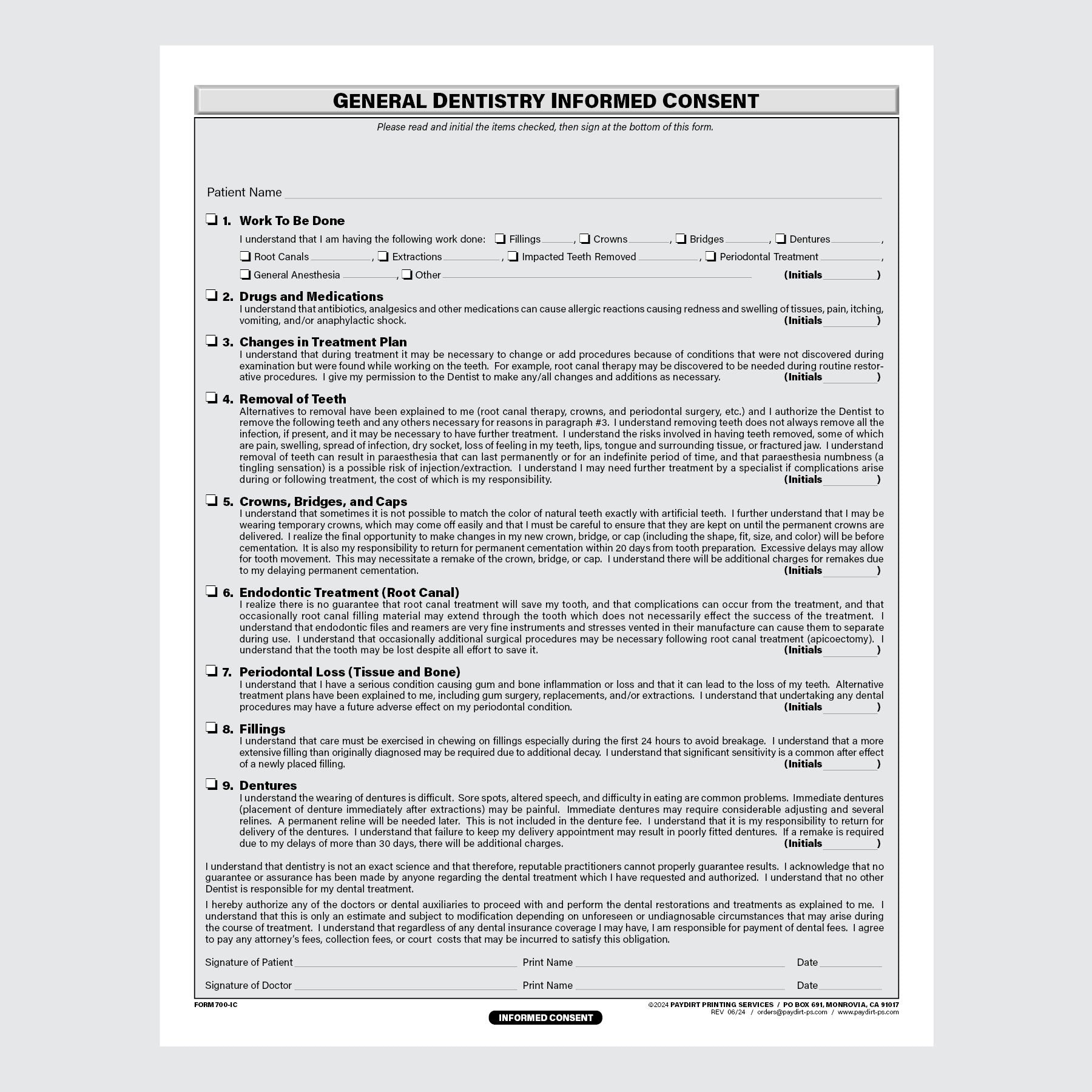 Form 700-IC - General Dentistry Informed Consent