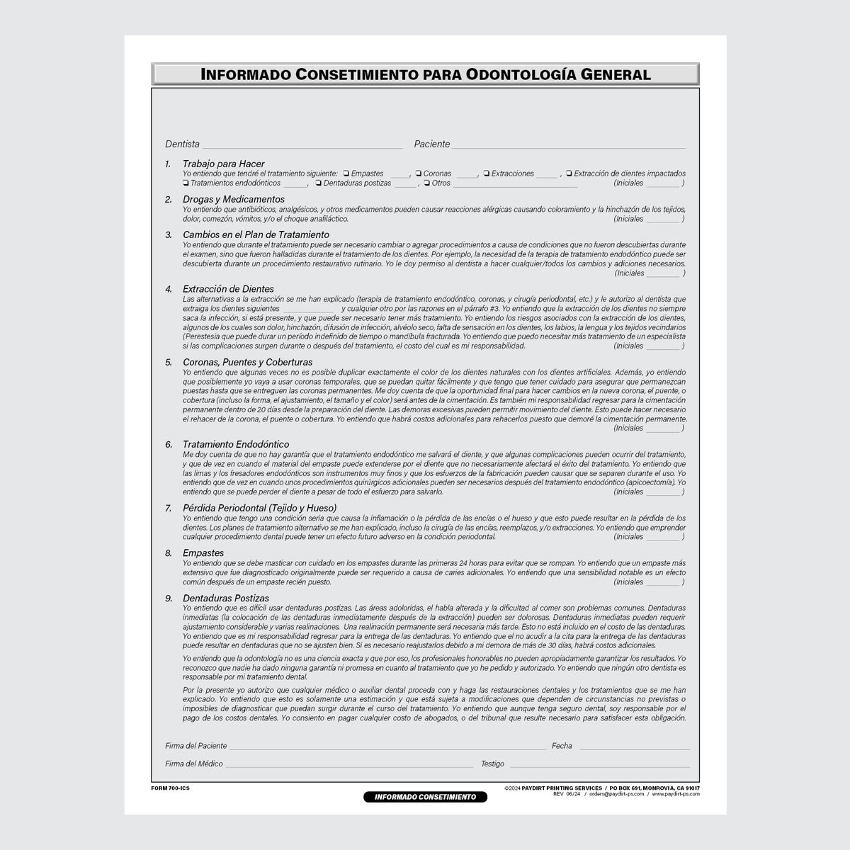 Form 700-ICS - General Dentistry Informed Consent (Spanish)
